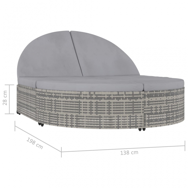 Doppel-Sonnenliege mit Kissen Poly Rattan Grau