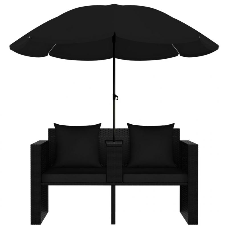 Gartenbett mit Sonnenschirm Poly Rattan Schwarz