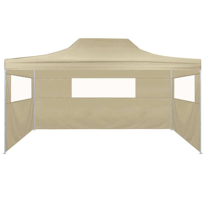 Profi-Partyzelt Faltbar mit 3 Seitenwänden 3×4m Stahl Creme