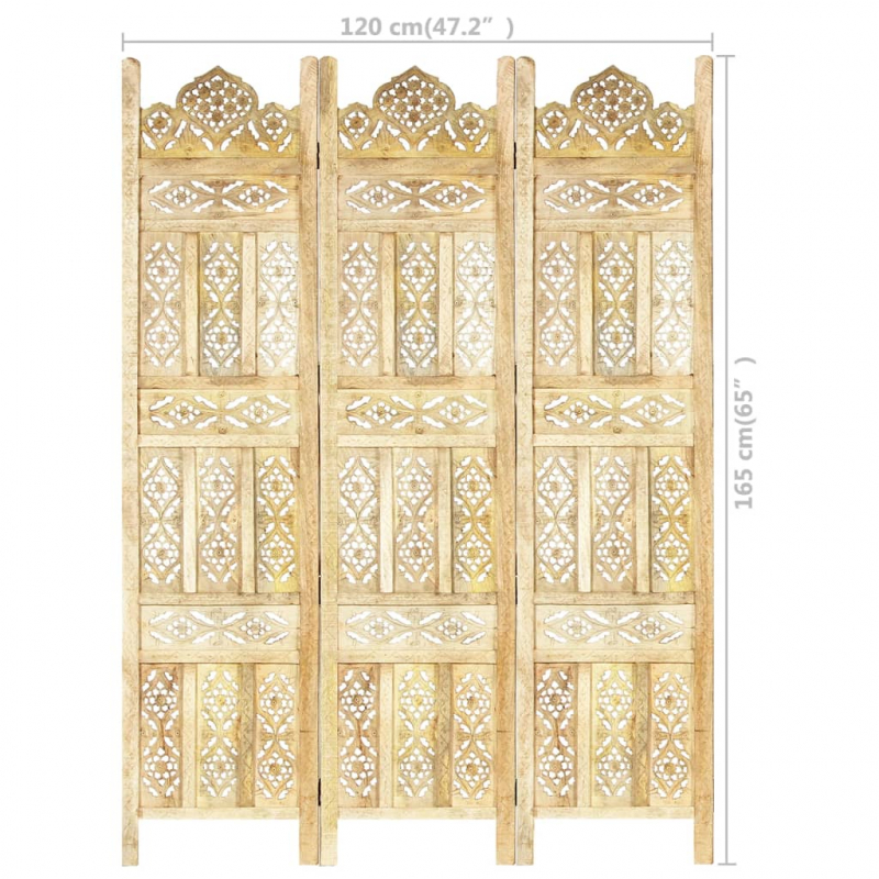 3-tlg. Raumteiler Handgeschnitzt 120×165 cm Mango Massivholz