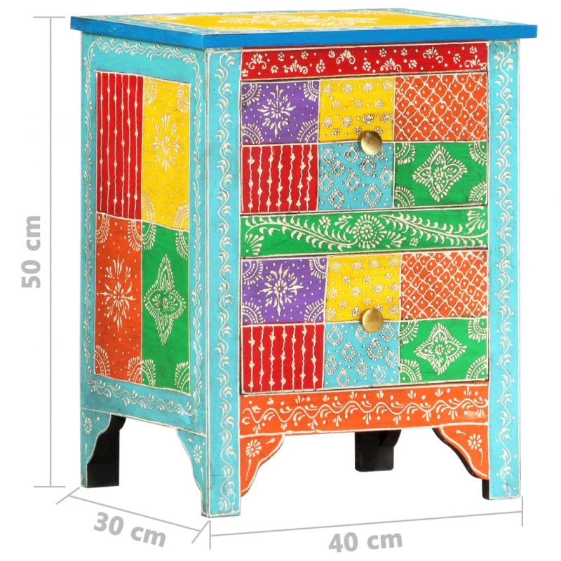 Handbemalter Nachttisch 40×30×50 cm Mango Massivholz