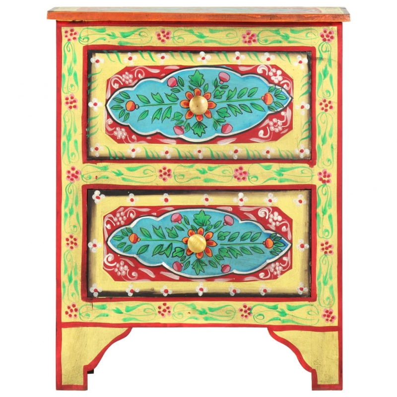 Handbemalter Nachttisch 40×30×50 cm Mango Massivholz