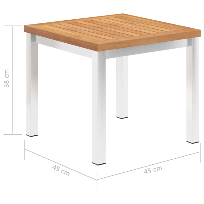 Garten-Beistelltisch 45 x 45 x 38 cm Teak Massivholz Edelstahl