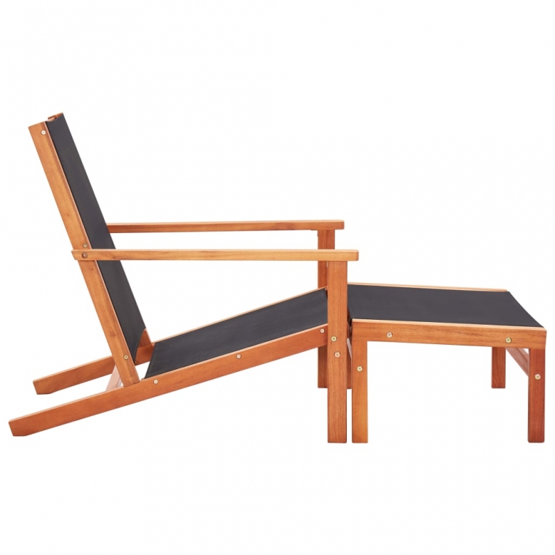 Gartenstuhl mit Fußablage Eukalyptus Massivholz und Textilene