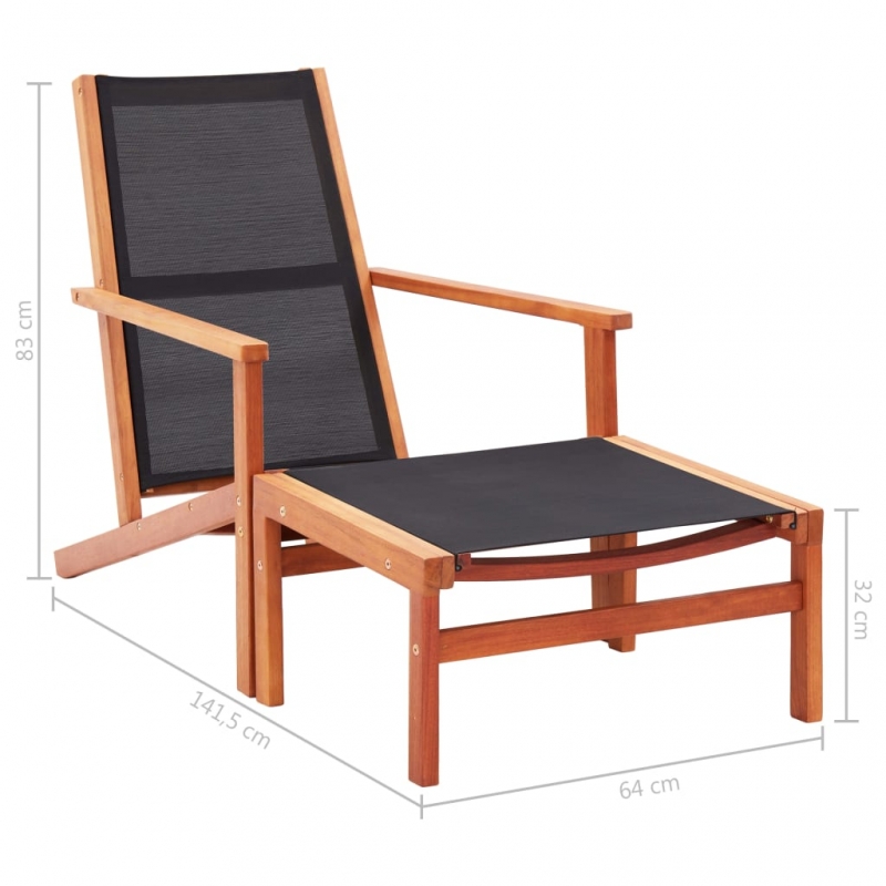 Gartenstuhl mit Fußablage Eukalyptus Massivholz und Textilene