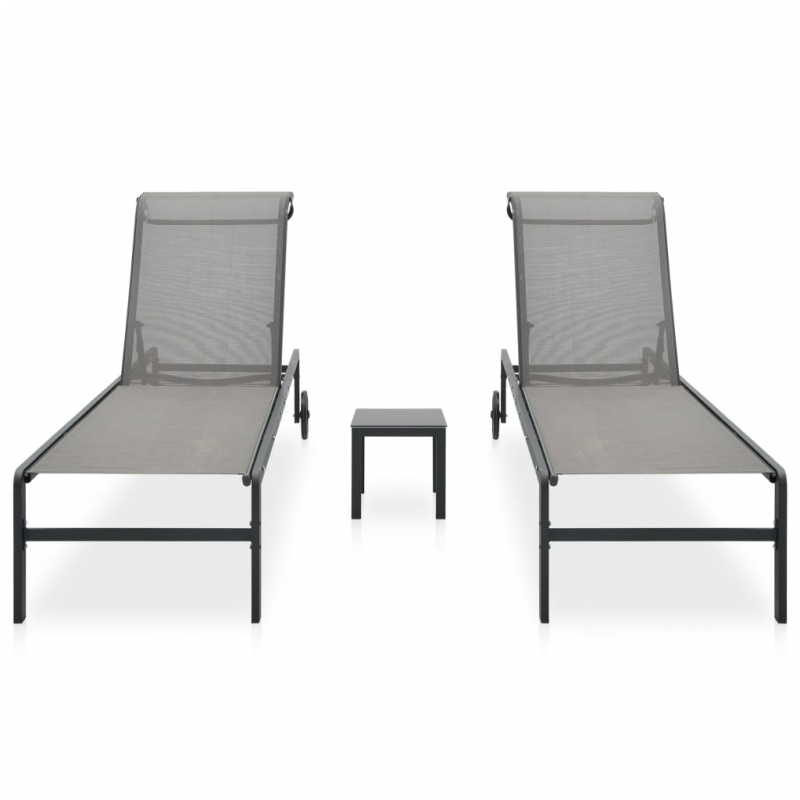 Sonnenliegen 2 Stk. mit Tisch Textilene und Stahl