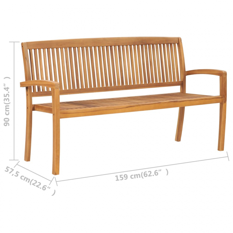 Gartenbank 3-Sitzer Stapelbar 159 cm Massivholz Teak