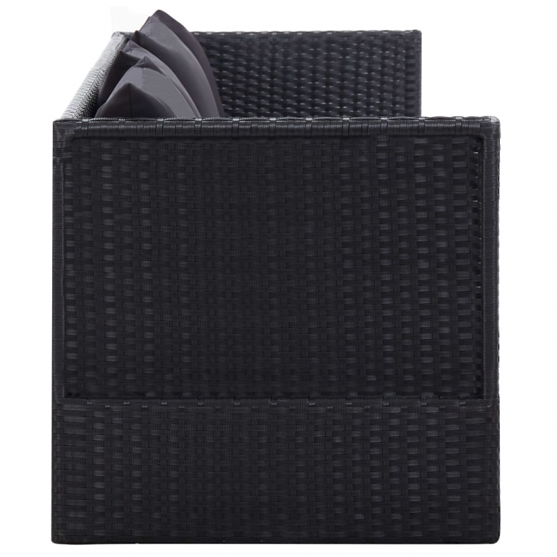 Garten-Sofabett mit Kissen Poly Rattan Schwarz