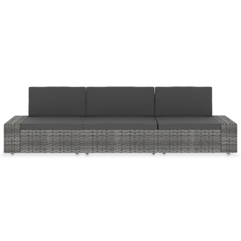 Modulares 3-Sitzer-Sofa Poly Rattan Grau