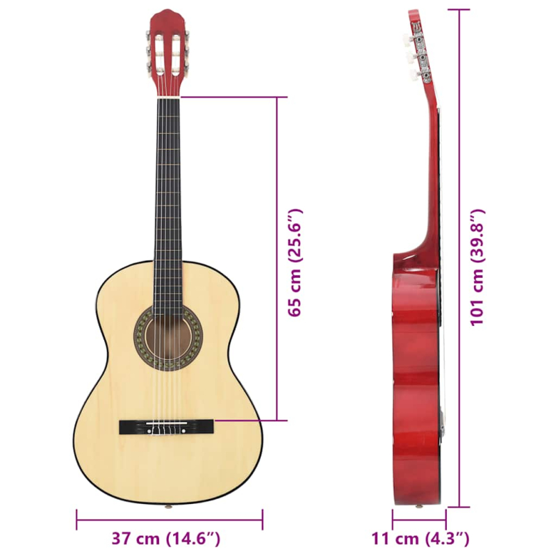 Klassische Gitarre für Anfänger 4/4 39 Lindenholz