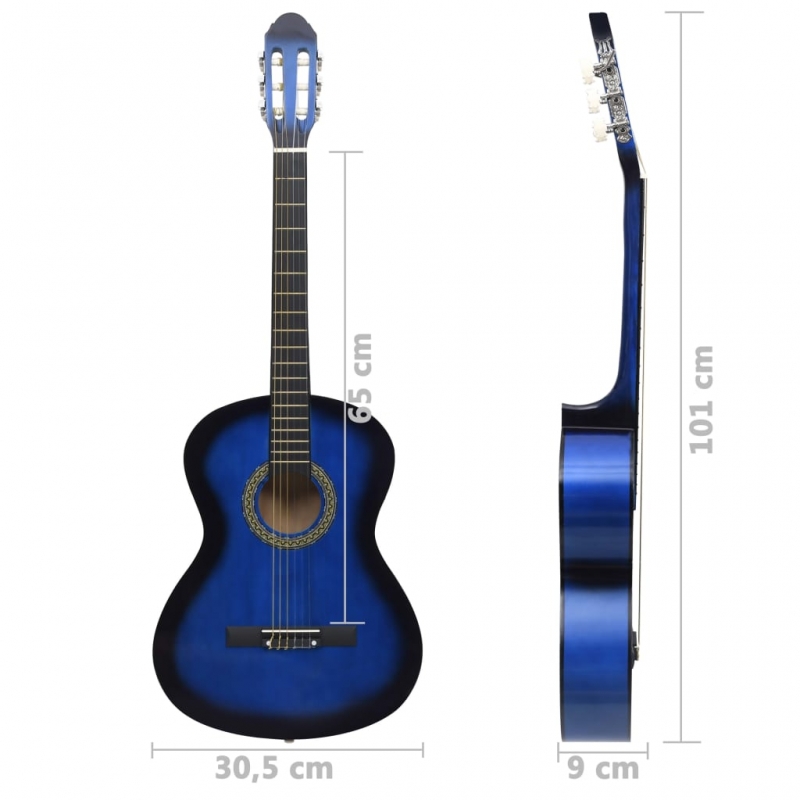 Klassikgitarre für Anfänger Blau 4/4 39 Lindenholz