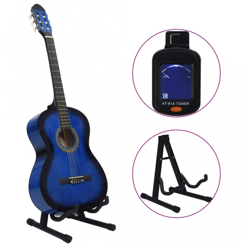 12-tlg. Klassikgitarren-Set für Anfänger Blau 4/4 39