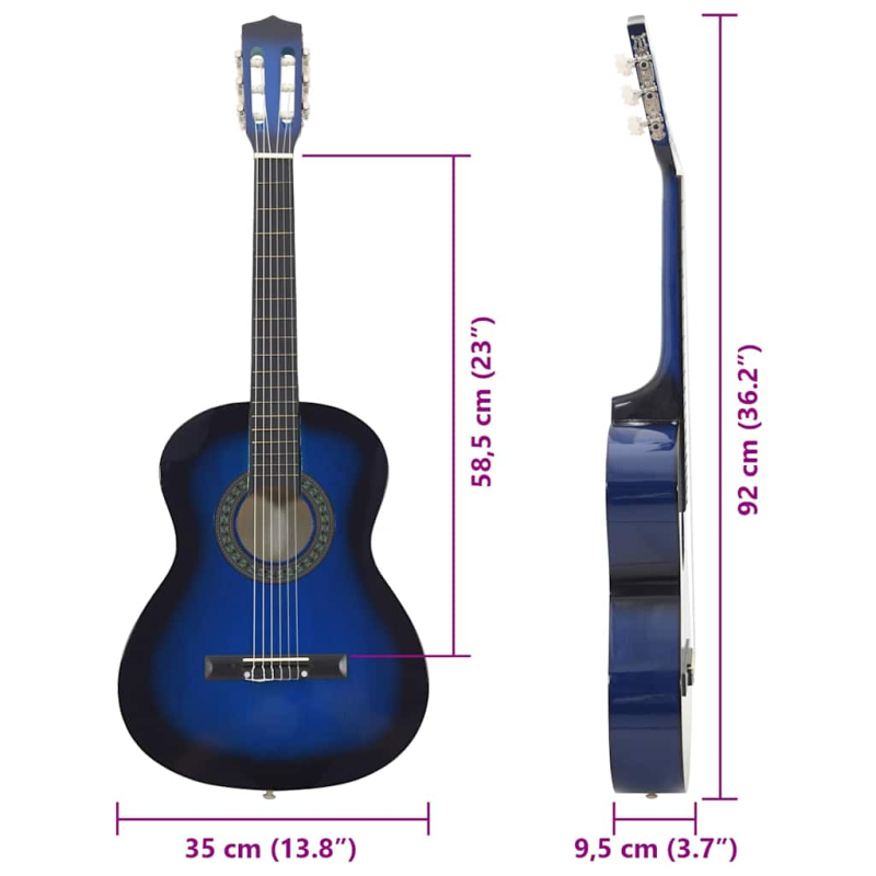 Klassikgitarre für Anfänger und Kinder Blau 3/4 36