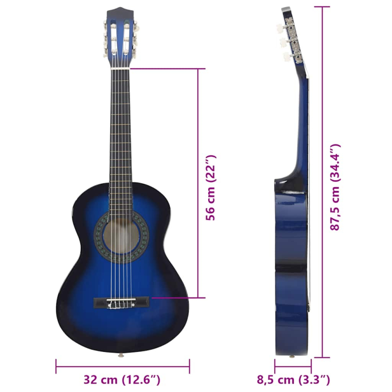 Klassikgitarre für Anfänger und Kinder Blau 1/2 34