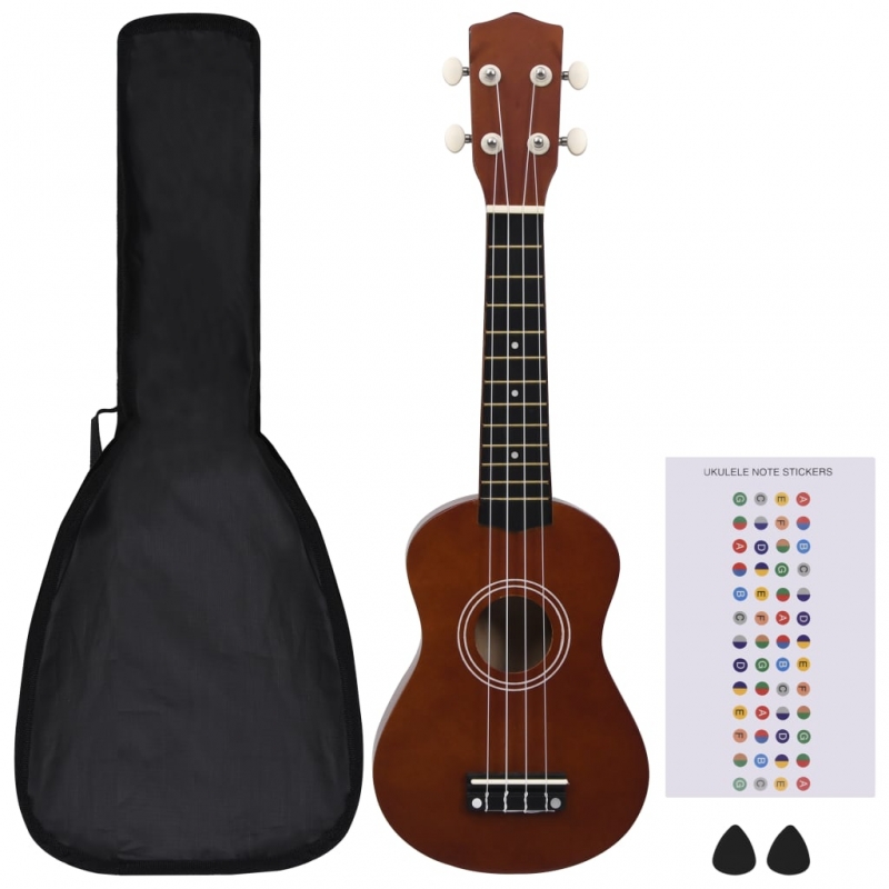 Sopran Ukulele Set für Kinder mit Tasche Dunkles Holz 21