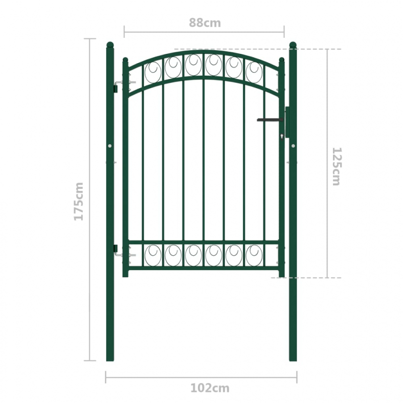 Zauntor mit Gewölbter Spitze Stahl 100x125 cm Grün