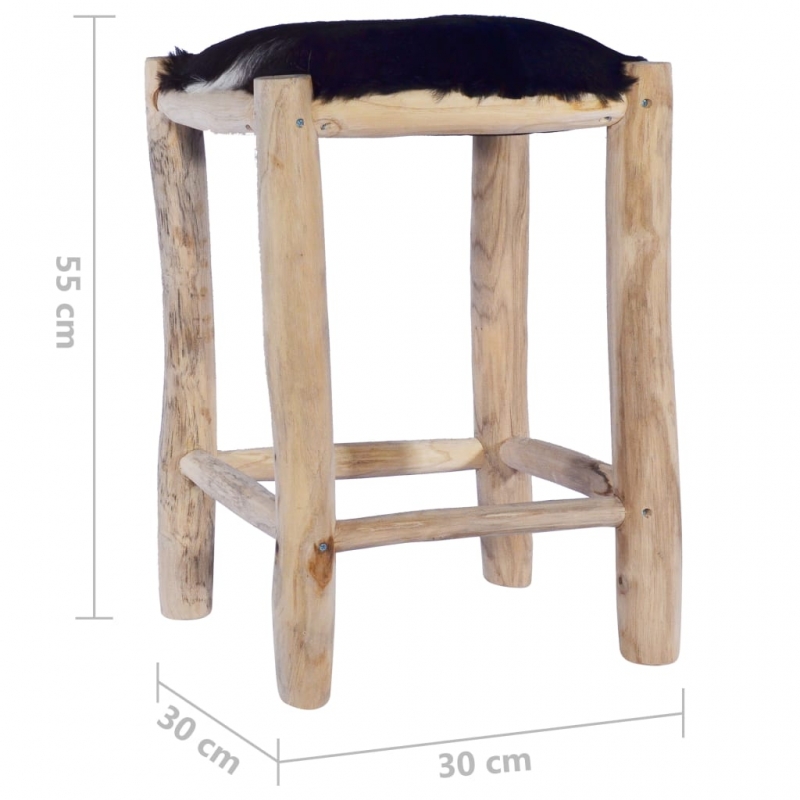 Barhocker Echtes Ziegenfell und Teak Massivholz