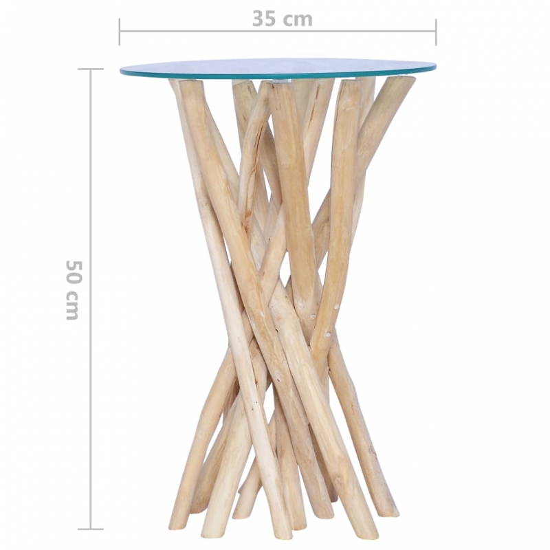 Couchtisch mit Glasplatte 35x35x50 cm Massivholz Teak