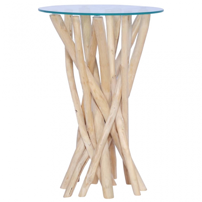 Couchtisch mit Glasplatte 35x35x50 cm Massivholz Teak