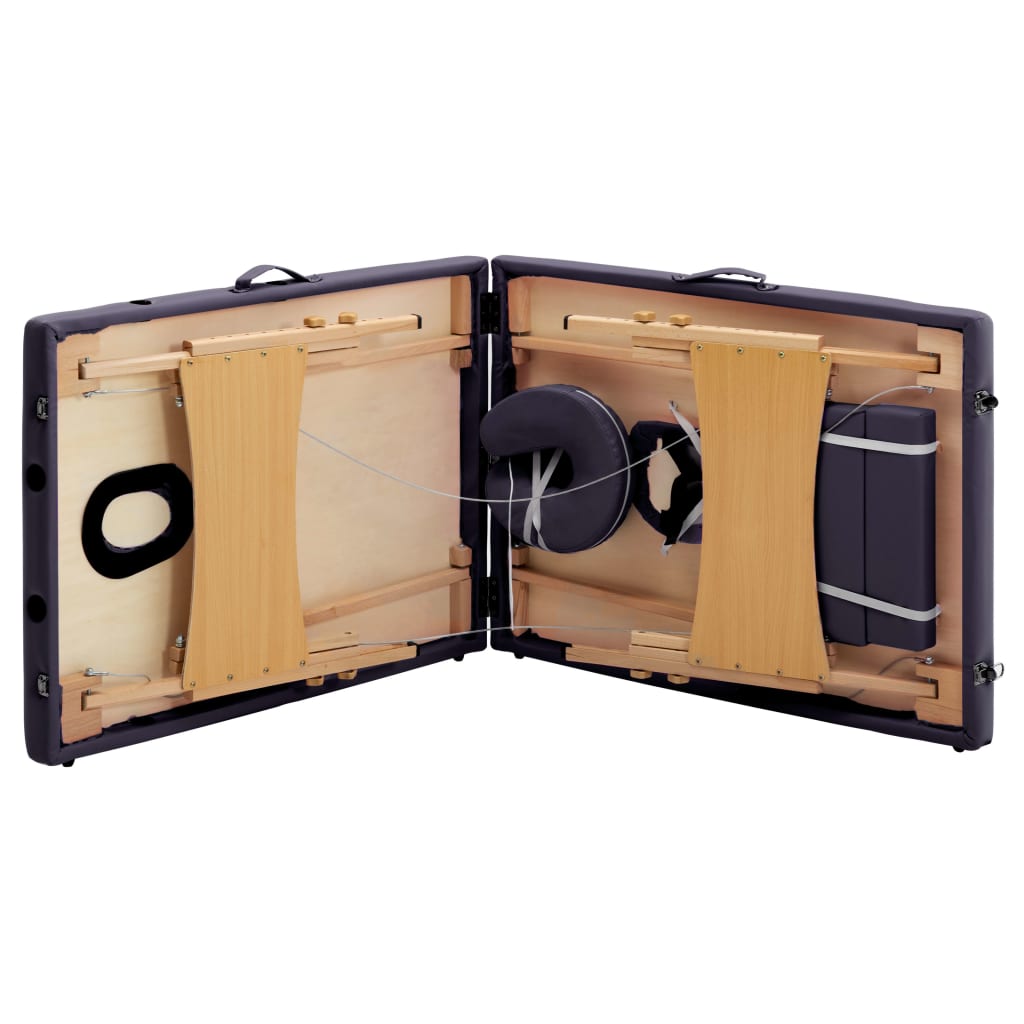 Massageliege Klappbar 2-Zonen mit Holzgestell Bordeaux-Lila