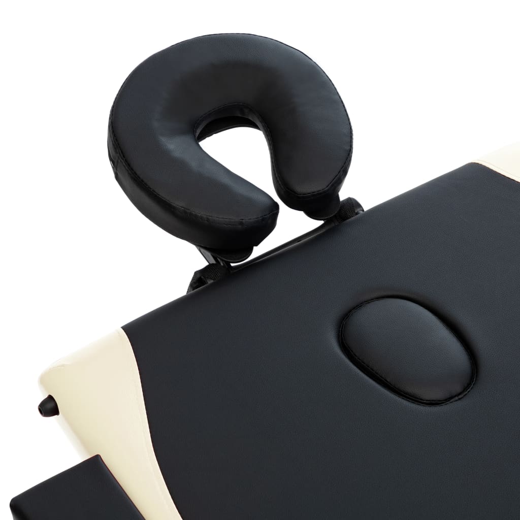 Massageliege Klappbar 3-Zonen mit Holzgestell Schwarz und Beige