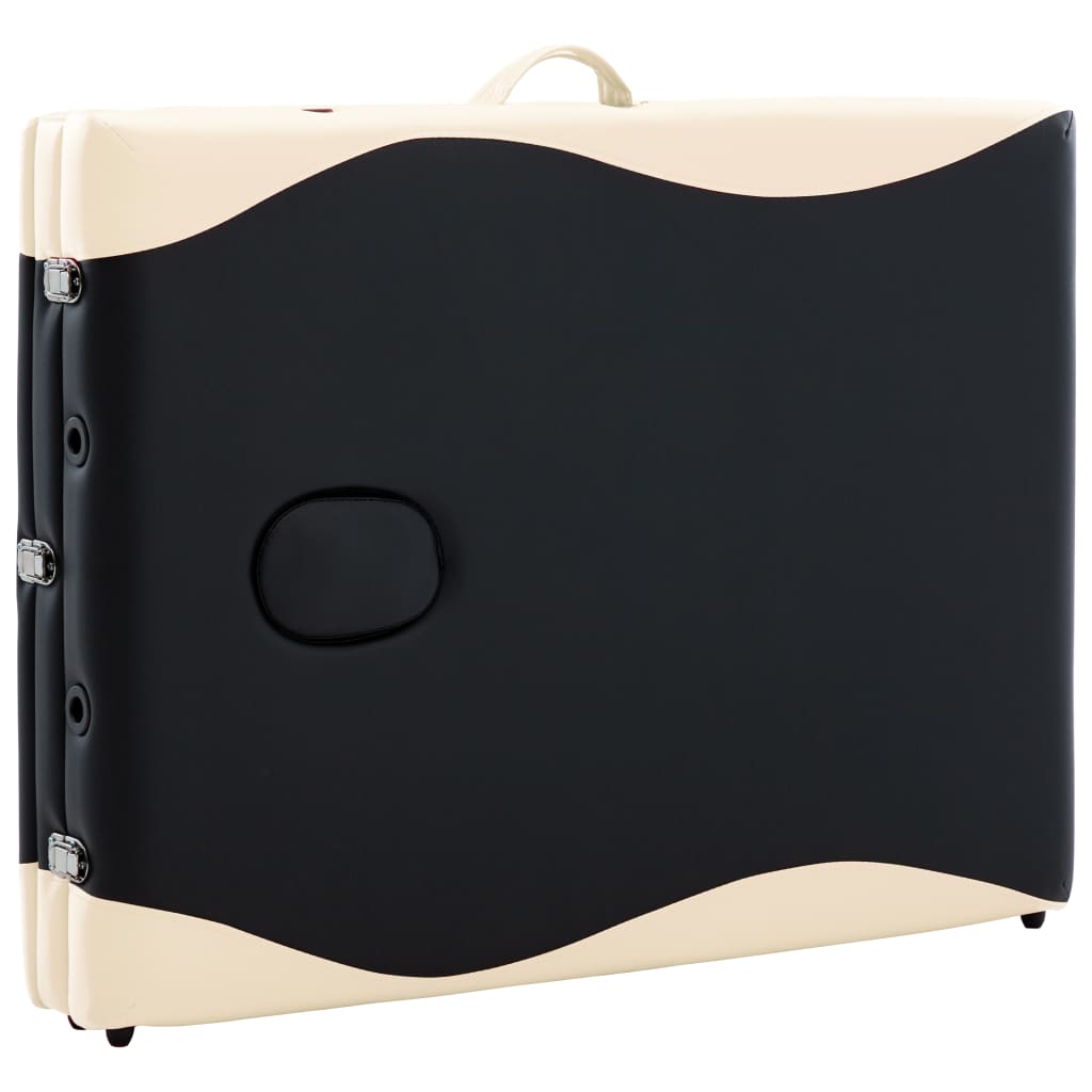 Massageliege Klappbar 3-Zonen mit Holzgestell Schwarz und Beige