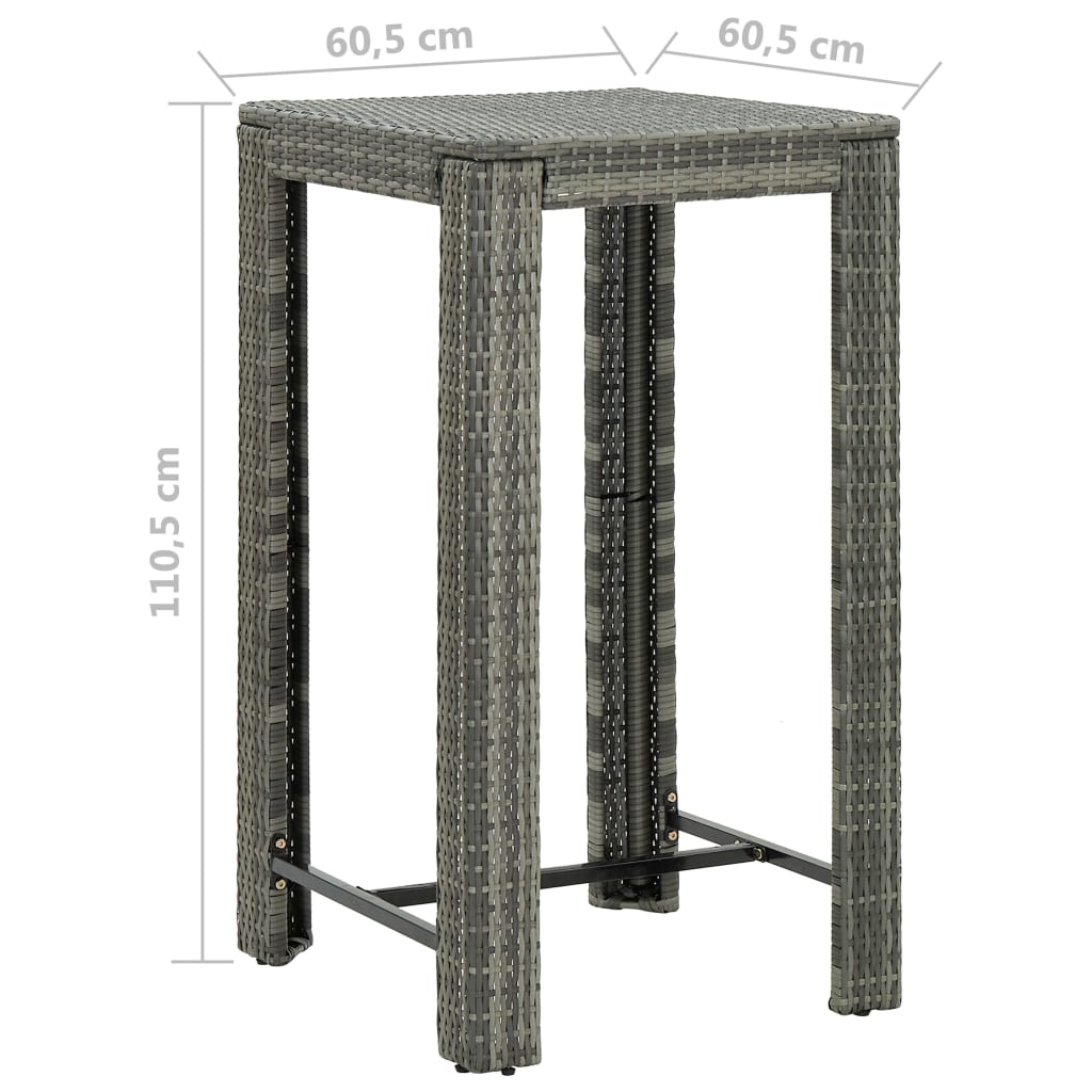 Garten-Bartisch Grau 60,5x60,5x110,5 cm Poly Rattan