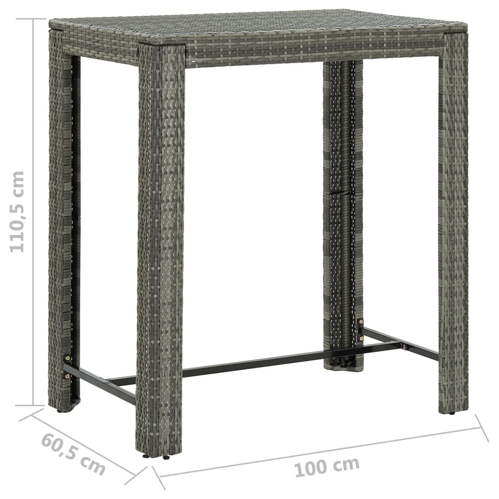 Garten-Bartisch Grau 100x60,5x110,5 cm Poly Rattan