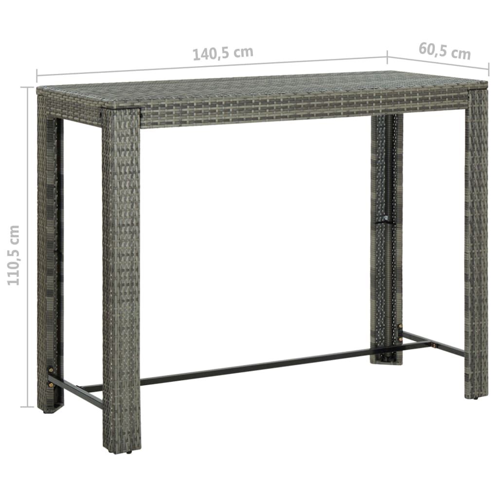 Garten-Bartisch Grau 140,5x60,5x110,5 cm Poly Rattan