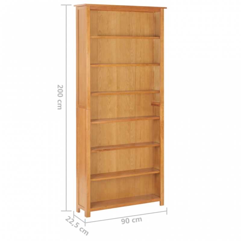 Bücherregal 7 Fächer 90x22,5x200 cm Massivholz Eiche