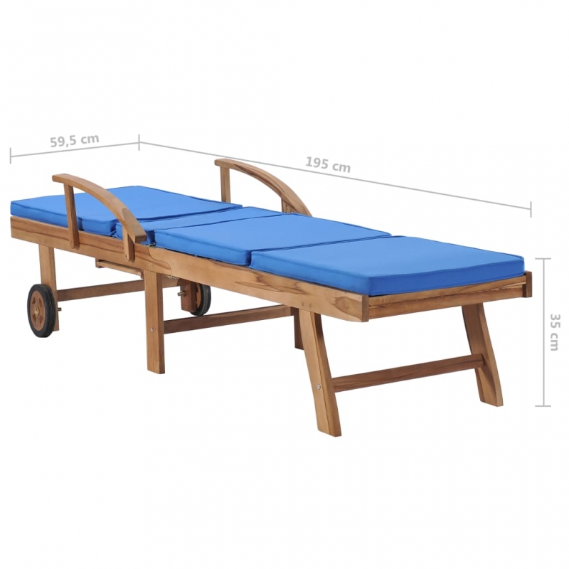 Sonnenliegen mit Auflagen 2 Stk. Massivholz Teak Blau