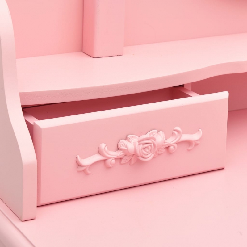 Schminktisch-Set mit Hocker Rosa 75x69x140 cm Paulownia-Holz