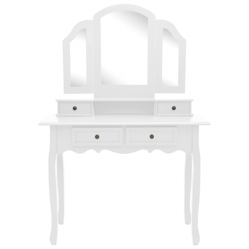 Schminktisch-Set mit Hocker Weiß 100x40x146 cm Paulownia-Holz