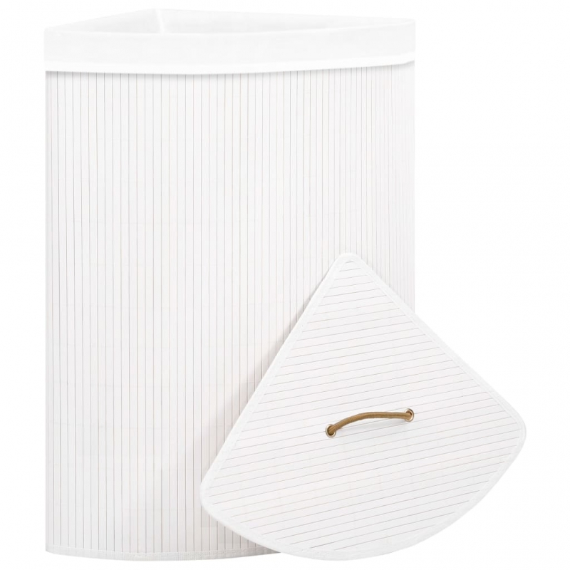 Eck-Wäschekorb Bambus Weiß 60 L