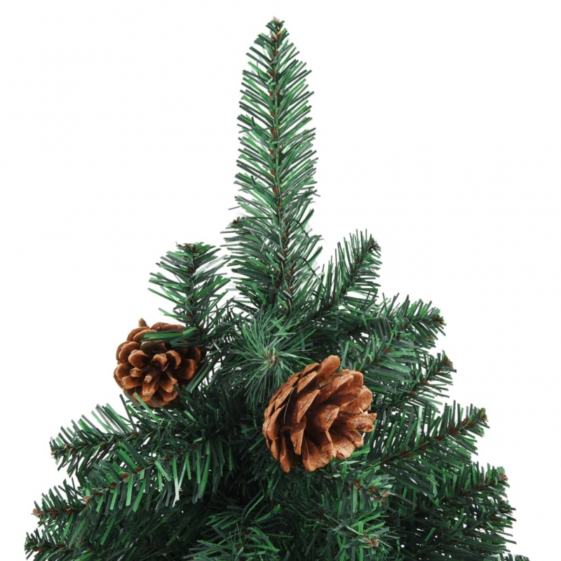 Weihnachtsbaum Schlank mit Echtholz und Zapfen Grün 180 cm PVC