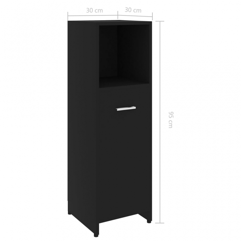 Badezimmerschrank Schwarz 30x30x95 cm Holzwerkstoff