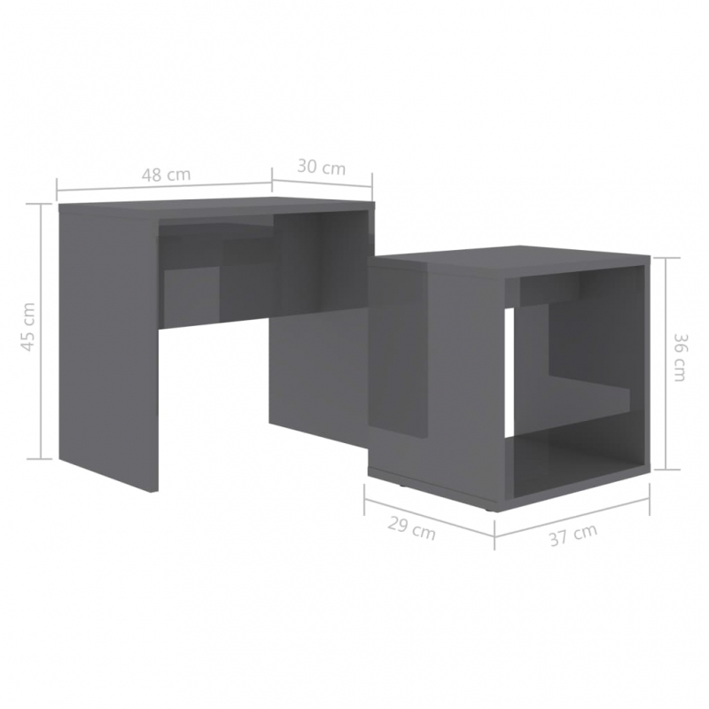 Couchtisch-Set Hochglanz-Grau 48x30x45 cm Holzwerkstoff