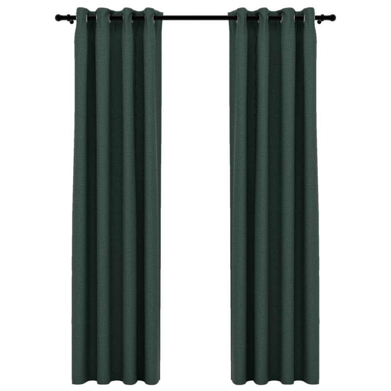 Verdunkelungsvorhänge Ösen Leinenoptik 2 Stk. Grün 140x225 cm