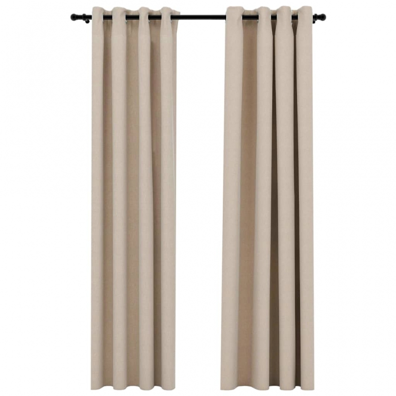 Verdunkelungsvorhänge 2 Stk. Ösen Leinenoptik Beige 140x225 cm