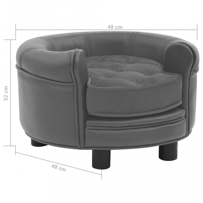 Hundesofa Grau 48x48x32 cm Plüsch und Kunstleder