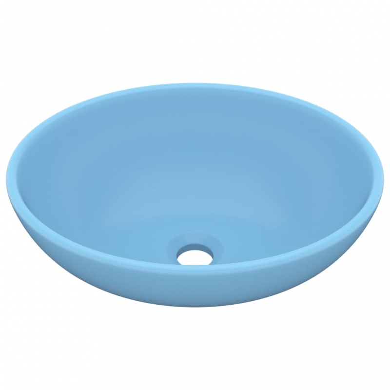 Luxuriöses Ovales Waschbecken Matt Hellblau 40x33 cm Keramik