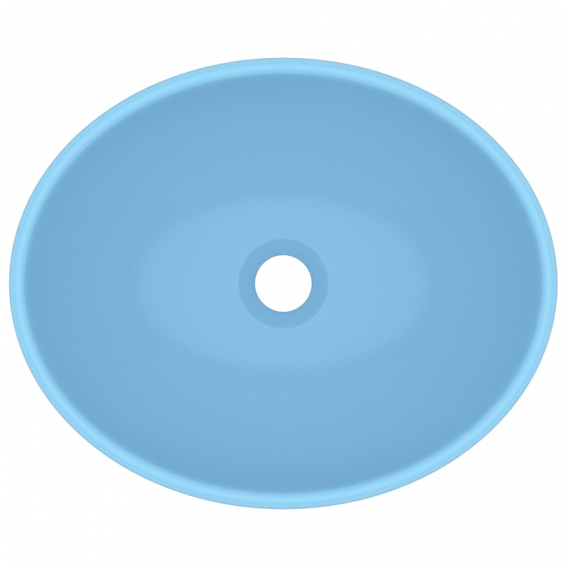 Luxuriöses Ovales Waschbecken Matt Hellblau 40x33 cm Keramik