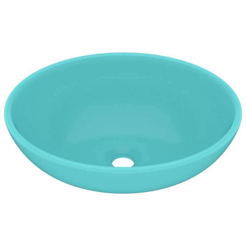 Luxuriöses Ovales Waschbecken Matt Hellgrün 40x33 cm Keramik