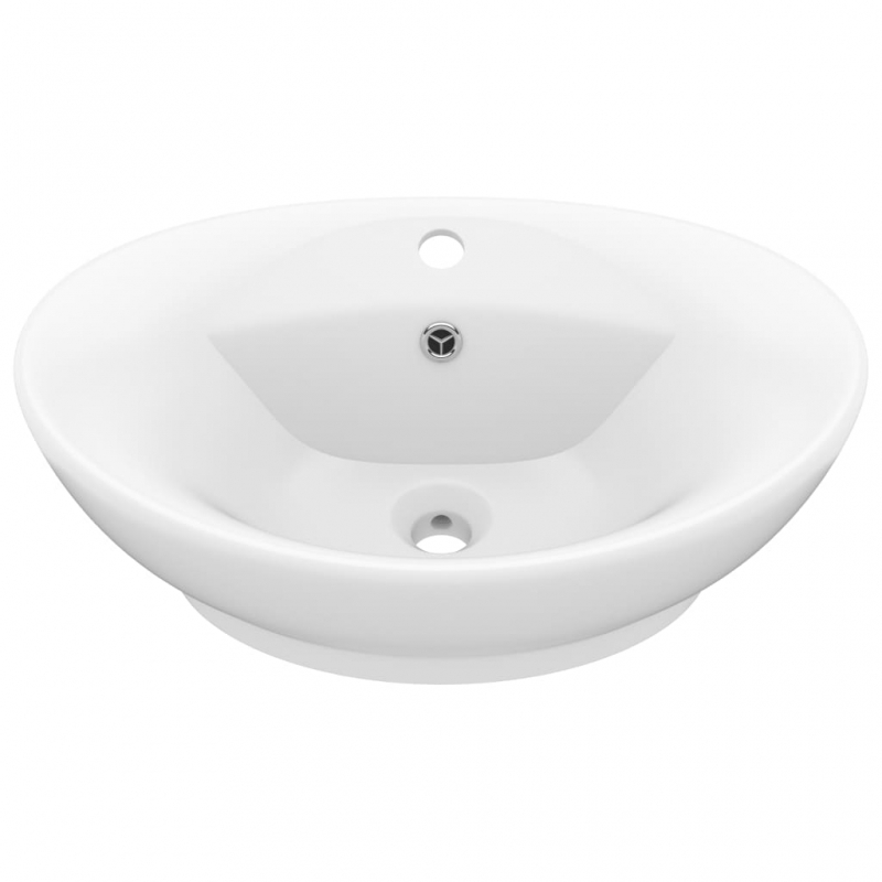 Luxus-Waschbecken Überlauf Oval Matt-Weiß 58,5x39 cm Keramik