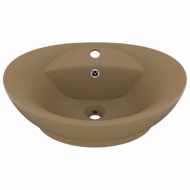 Luxus-Waschbecken Überlauf Oval Matt Creme 58,5x39cm Keramik