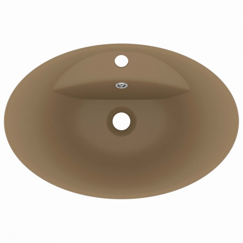 Luxus-Waschbecken Überlauf Oval Matt Creme 58,5x39cm Keramik