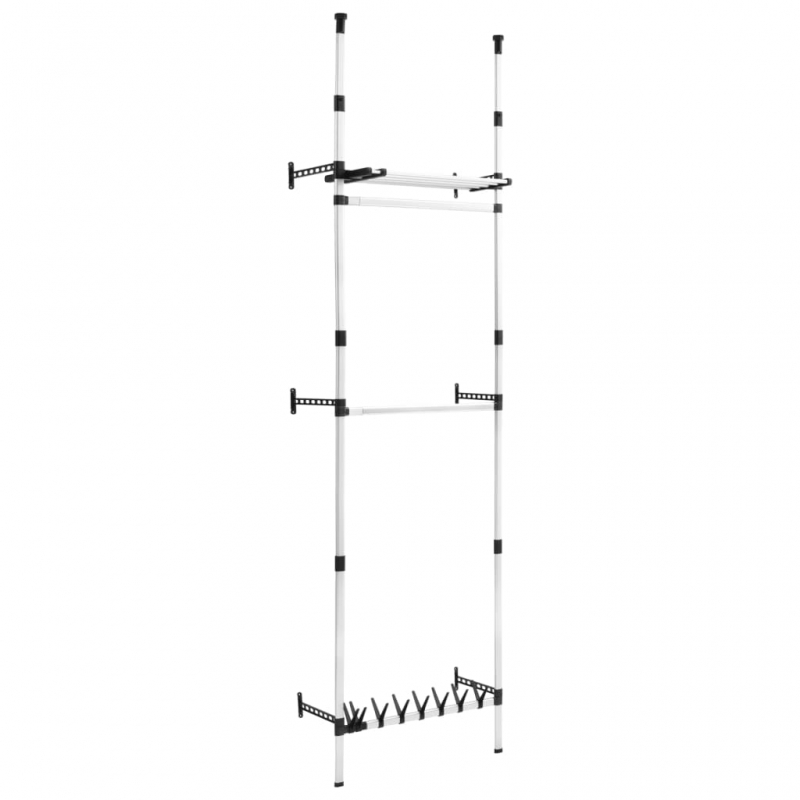 Teleskop-Garderobe mit Stangen und Regal Aluminium