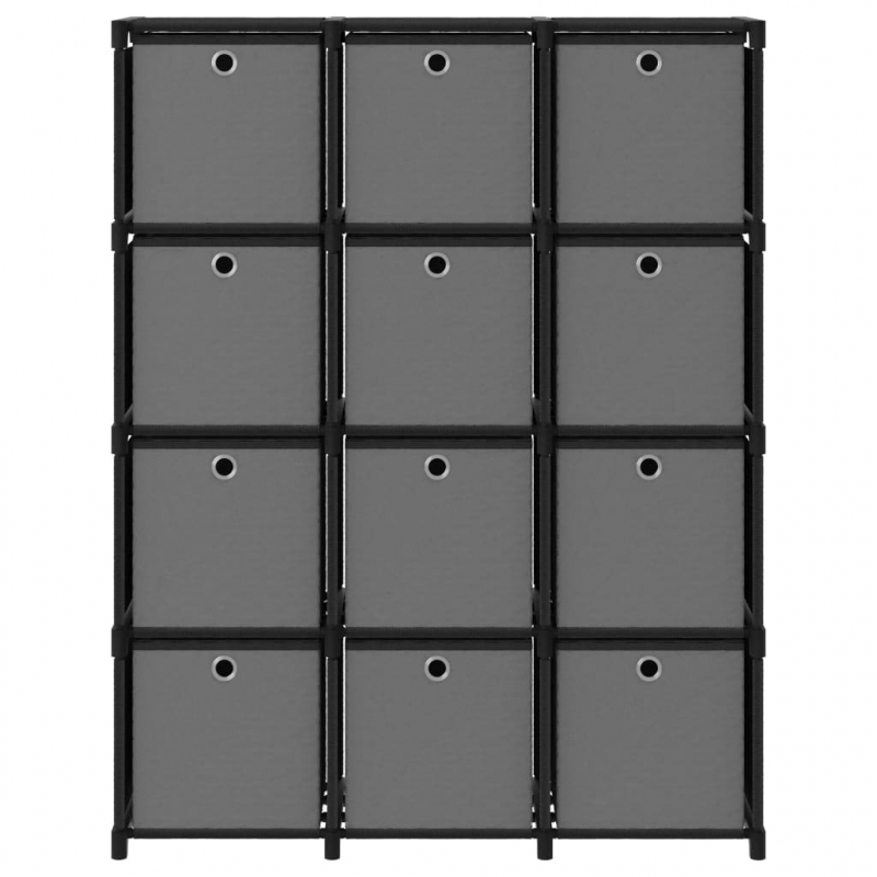 Würfel-Regal mit Boxen 12 Fächer Schwarz 103x30x141 cm Stoff