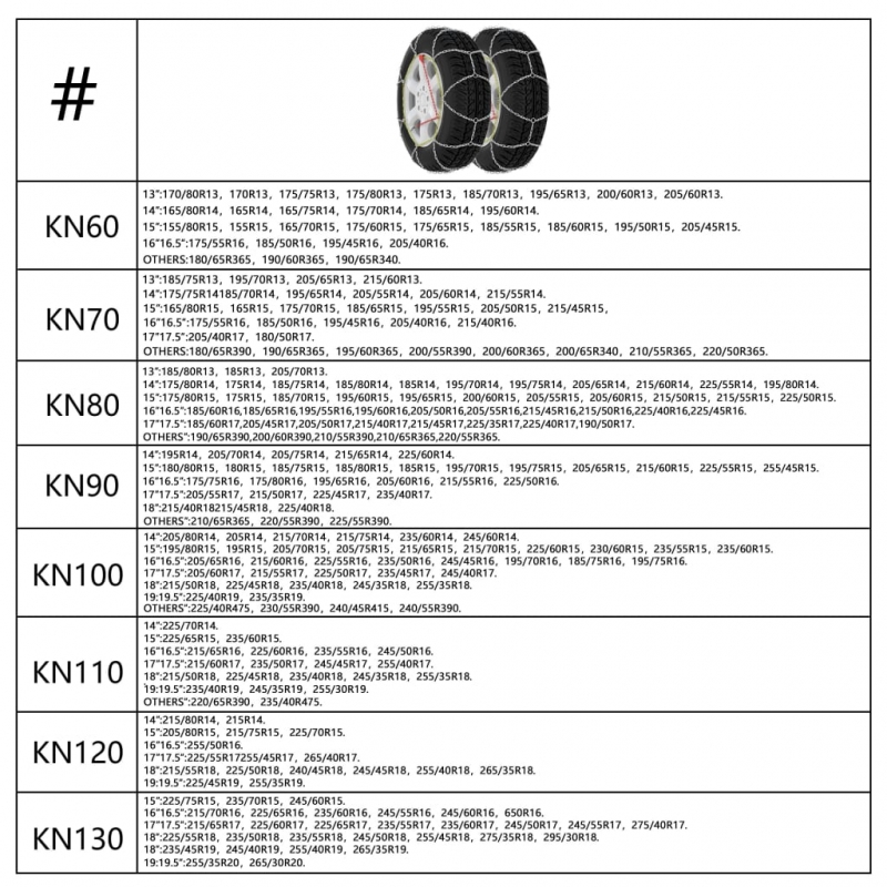 Schneeketten für Autoreifen 2 Stk. 9 mm KN80