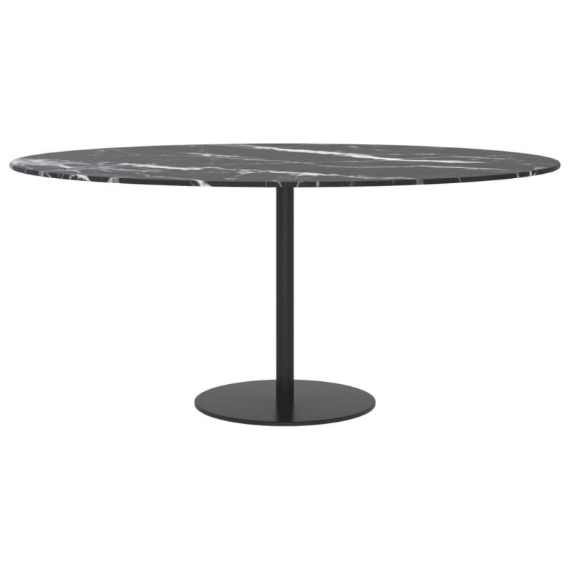 Tischplatte Schwarz Ø90x1 cm Hartglas in Marmoroptik